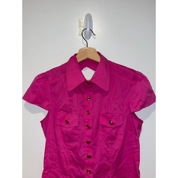 Y2K Joseph Ribkoff Womens Pink Short Sleeve Button-Up Blouse Size 8 - Picture 2 of 8
